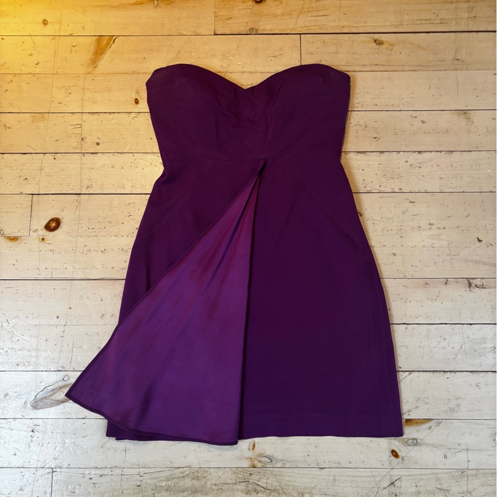 Strapless purple Tibi cocktail dress